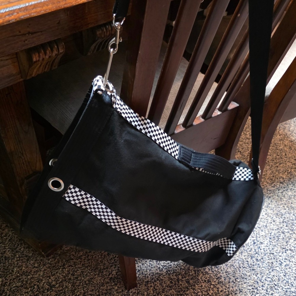 Vintage Swatch Canvas Duffel Bag Black Checkered Clock Face Retro 80s Gear Bag - Picture 16 of 16